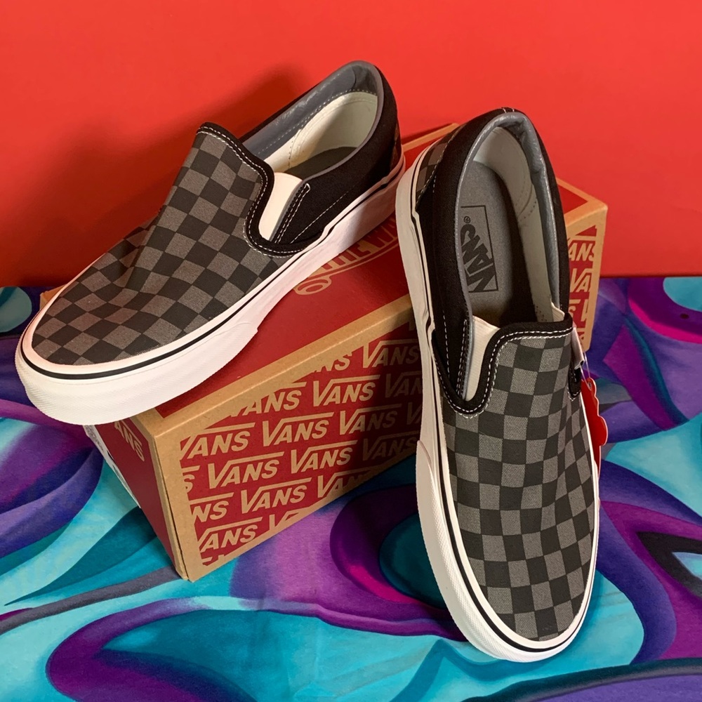 NWT Vans Slip On Classic Slip-O  Black Pewter Checkerboard size M 7.5 W 9